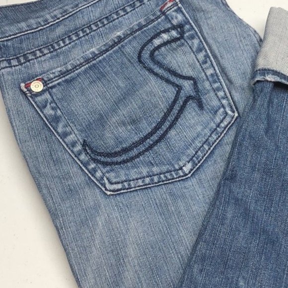 VINTAGE LIGHTWASH ROCK & REPUBLIC CHRISSY CROP JEANS 31x25 FACT DISTRESS… - Picture 11 of 13